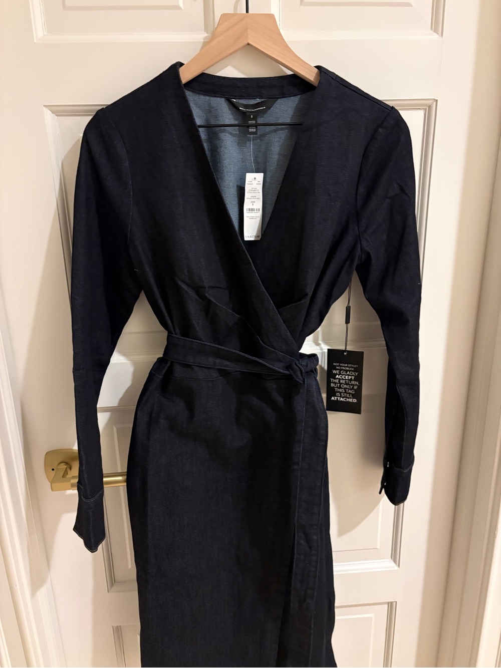 White House Black Market Dark Jean Denim Dress Long-Sleeve Wrap style New NWT